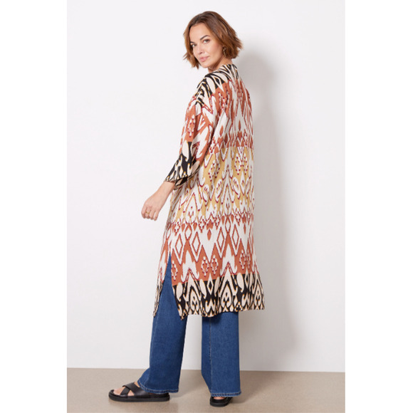 EVEREVE NWT Brown Orange Mila Maxi Wrap Kimono Cover Up Top // M/L - Picture 2 of 15